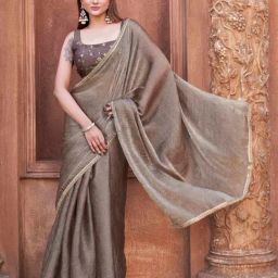 Tikhi Imli Grey Solid Saree with Unstitched Blouse-picture-17