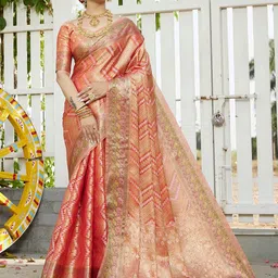 K 5 Fashion Woven Design Zardozi Organza Saree-15