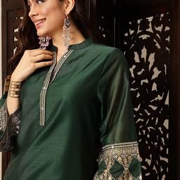 House of Pataudi Regular Jashn Kurta with Trousers & With Dupatta image 3