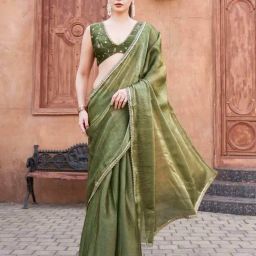 Tikhi Imli Green Solid Saree with Unstitched Blouse-image-77