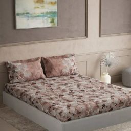 DDecor Elemental Pink Cotton Leaf 180 TC Super King Bedsheet with 2 Pillow Covers-picture-13