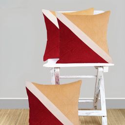 IVAZA Beige & White Set of 2 Colourblocked Velvet Square Cushion Covers-35