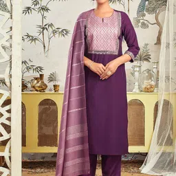 SANISA Floral Yoke Design Sequinned Straight Kurta With Trousers & Dupatta-picture-20