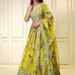 ETHNIC PLUS Embroidered Sequinned Semi-Stitched Lehenga & Unstitched Blouse With Dupatta-picture-44