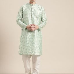 SOJANYA Men Sea Green Floral Regular Kurta with Churidar-42