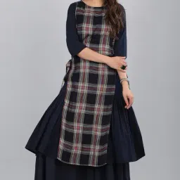 Aurelia Navy Round Neck Checks Kurta-image-66
