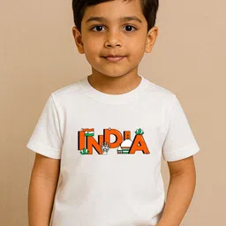 BLUSHES Kids Typography Printed Round Neck Short Sleeves Pure Cotton T-shirt-44