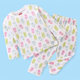 Babyhug Cotton Jersey Full Sleeves Night Suit Ice Cream Print - White-image-60