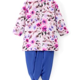 Babyoye Cotton Woven Floral Printed Full Sleeves Kurta Dhoti Set - Multicolour-picture-8