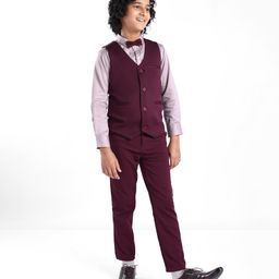 Pine Kids Full Sleeves Solid Color Party Suit With Bow - Wine-image-66