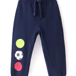 Babyhug Cotton Looper Knit Full Length Track Pant Basketball Print - Navy Blue-image-62