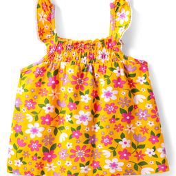 Babyhug 100% Cotton Knit Sleeveless Top with Frill Detailing & Floral Print - Yellow-image-26