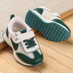 Babyoye Velcro Closure Sneakers with Logo Print - Green-picture-17