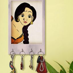 999Store Stylish Wood Wall Mount Decorative Key Holder - Lady Face-image-2