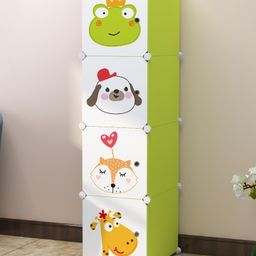 Adore Baby Foldable Wardrobe Storage Rack Closet Organizer for Clothes Kids Furniture Living Room Bedroom Small Accessories- 4 Cabinet -Green Animals-image-35