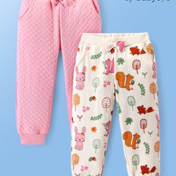 Babyoye 100% Cotton Knit with Eco Conscious Finish Full Length Animal Print Lounge Pants Pack of 2 -  Pink & Cream-picture-8