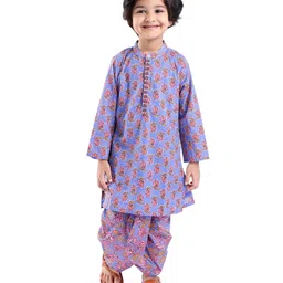 Babyhug Cambric Woven Full Sleeves Floral Printed Kurta Pyjama Set - Blue-picture-46