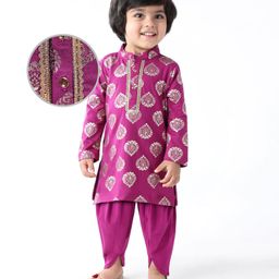 EARTHY TOUCH Single Jersey Knit Full Sleeves Printed Kurta Dhoti Set - Lilac-picture-24