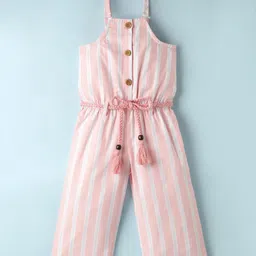 Simply Premium Cotton Woven Sleeveless Striped Jumpsuit With Belt - Peach-picture-48