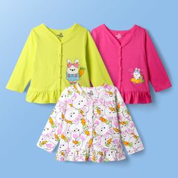 Doodle Poodle 100% Cotton Single Jersey Knit Full Sleeves Jhablas With Animal Print Pack Of 3 - Yellow Pink & White-picture-3