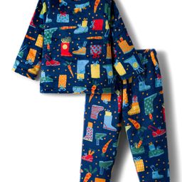 Babyhug Fur Full Sleeves Woven Winter Wear Suit Set with Stocking Print - Navy Blue-picture-9