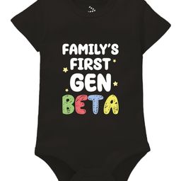 Zeezeezoo Family Theme 100% Cotton Knit Half Sleeves Familys First Gen Beta Text Printed Onesie - Black-picture-24