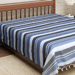 Aura Blue & Black Striped 210 TC Cotton King Bedsheet 2.29 m x 2.54 m-image-103