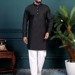 Men Solid Straight Kurta (Black)-image-36
