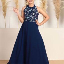FASHION DREAM Floral Embroidered Georgette Fit & Flare Maxi Dress-image-78