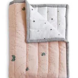 The White Cradle Peach-Coloured Printed Heavy Winter 110 GSM Cotton Single Bed Quilt-image-74