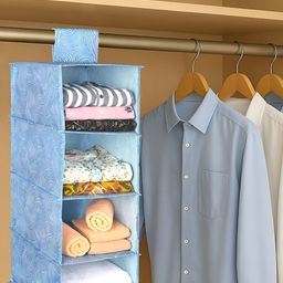 Myntra Elegant Homes Blue Zig Zag Printed Foldable 4 Shelf Hanging Multi-Utility Organiser-43