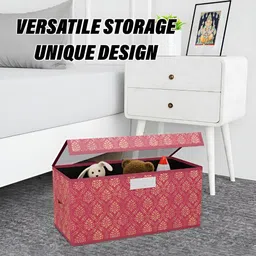 Aura Maroon & Gold-Toned 4 Pieces Printed Drawer Organiser With Transparent Lid image 3