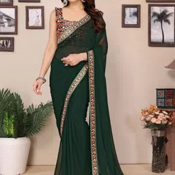 HERE&NOW Women Digital Print Poly Georgette Saree-picture-26