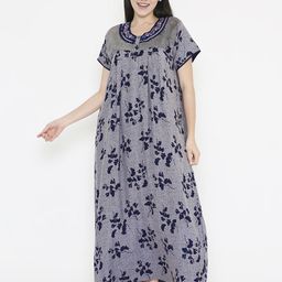 NIGHTSPREE Women Floral Printed Maxi Nightdress with Embroidered Neckline-picture-31