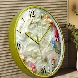 RANDOM White & Green Printed Contemporary Round Shaped Analogue Wall Clock-picture-27