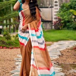 Mitera Striped Poly Chiffon Saree-image-71