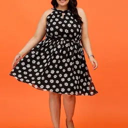 Toodle Plus Women Floral Print Halter Neck Fit & Flare Dress-image-84