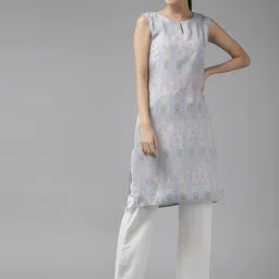 W Women Mauve & Orange Liva Printed Keyhole Neck Kurta-image-39