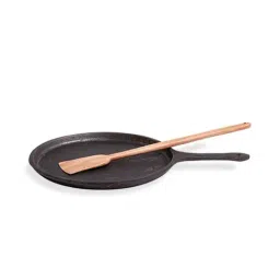 The Indus Valley Black Cast Iron Tawa with Wooden Ladle - Set of 1-38