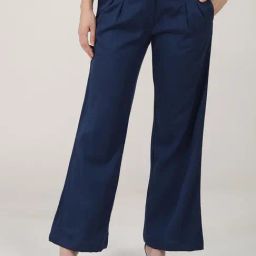 Saltpetre Navy Blue Tencel Relaxed Fit Pants-image-1