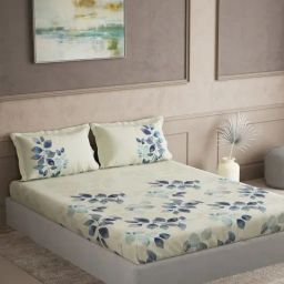 DDecor Maxima Cream Cotton Leaf 180 TC Super King Bedsheet with 2 Pillow Covers-picture-46