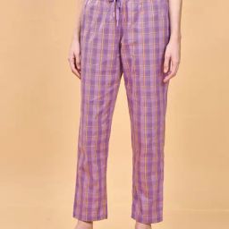 Enamor Violet Cotton Chequered Lounge Track Pants-picture-10