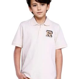 Rare Ones Boys Off White Cotton Applique Polo T-Shirt-image-90