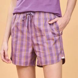 Enamor Mauve Cotton Chequered Lounge Shorts-image-98