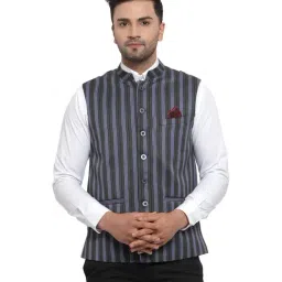 NEUDIS Grey Striped Nehru Jacket-image-10