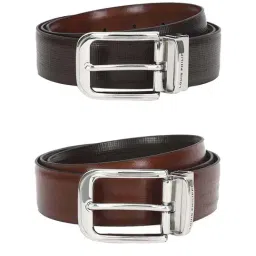 Louis Philippe Brown & Black Leather Solid Reversible Belt for Men-image-35