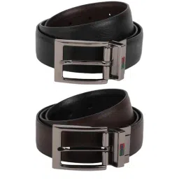 Peter England Black Solid Reversible Belt for Men-image-38
