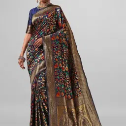 Janasya Blue Printed Saree With Blouse-picture-11