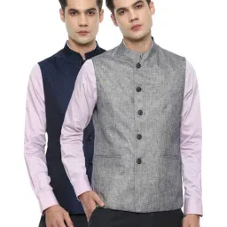 Van Heusen Multi  Slim Fit Self Pattern Reversible Nehru Jacket-image-64