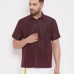 VASTRAMAY Wine Straight Fit Self Pattern Shirt-image-2